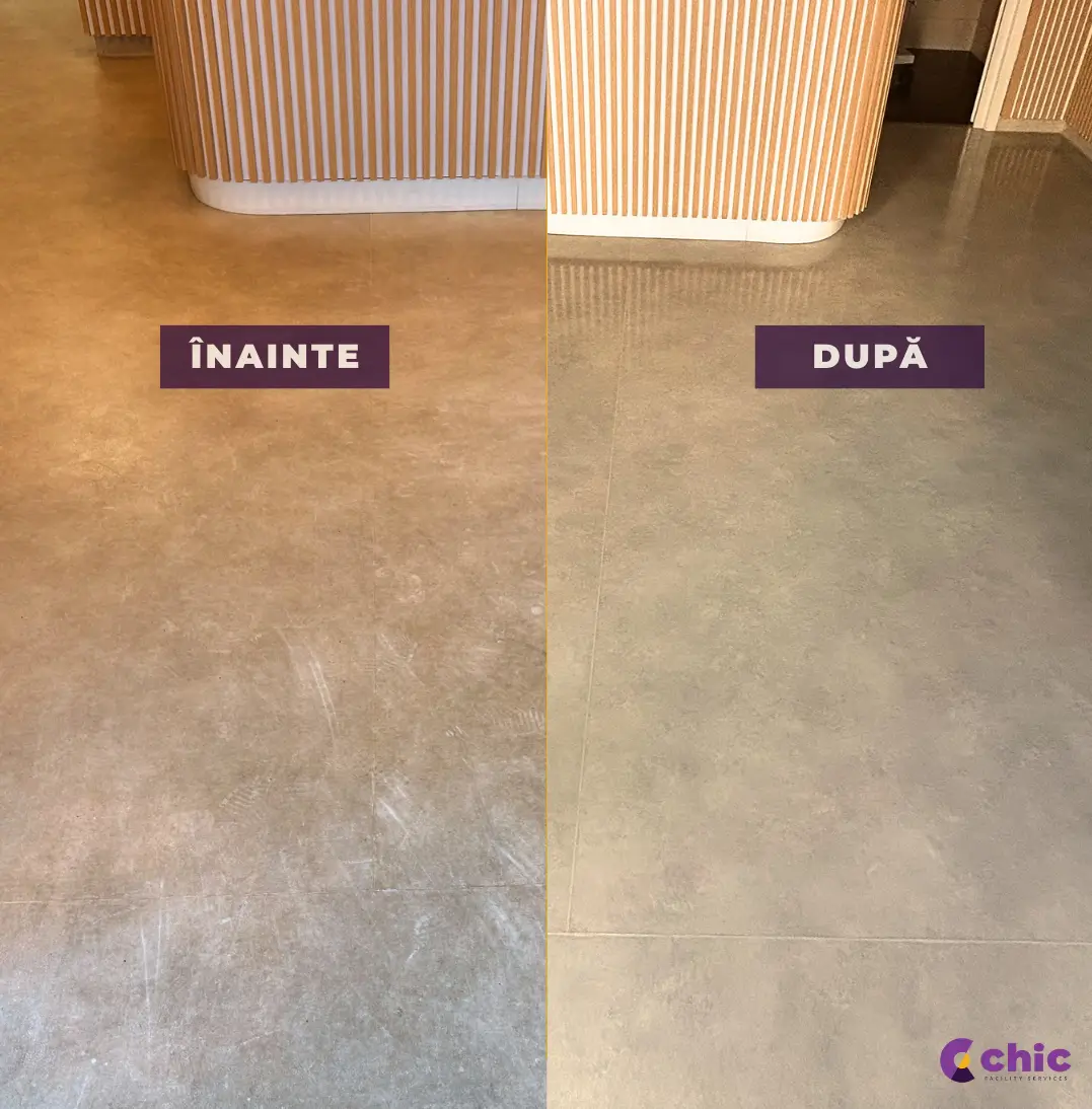 Pardoseală birou înainte si dupa de curățare mecanizată profesională Cluj-Napoca